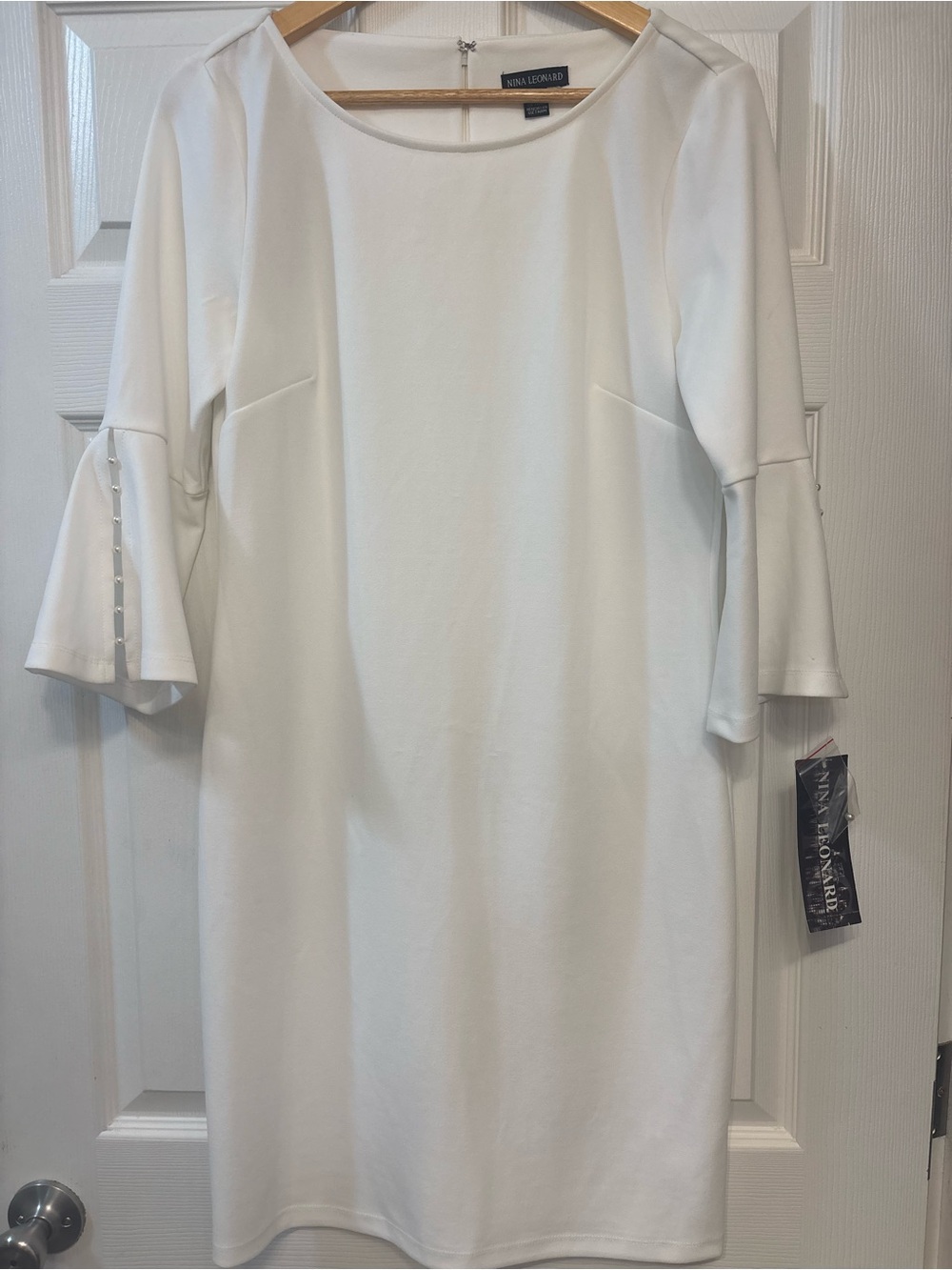 Nina Leonard Ivory Pearl Bridal Minimalist Sheath Dress NWT
